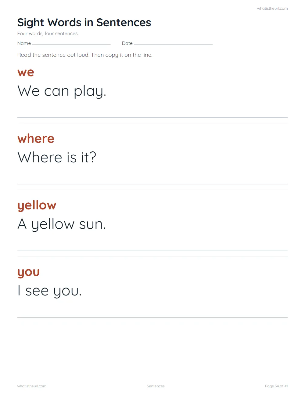 Sight word worksheet - sentences