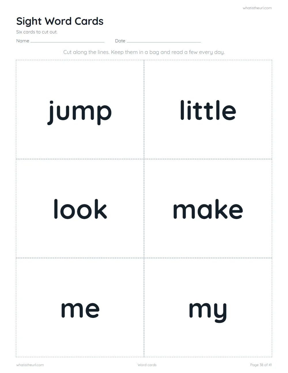 Sight word worksheet - word cards