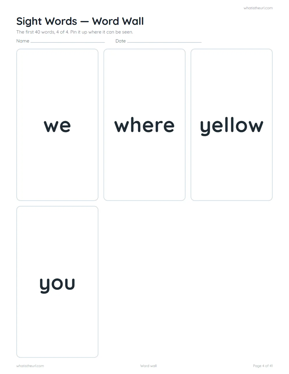 Sight word worksheet - word wall