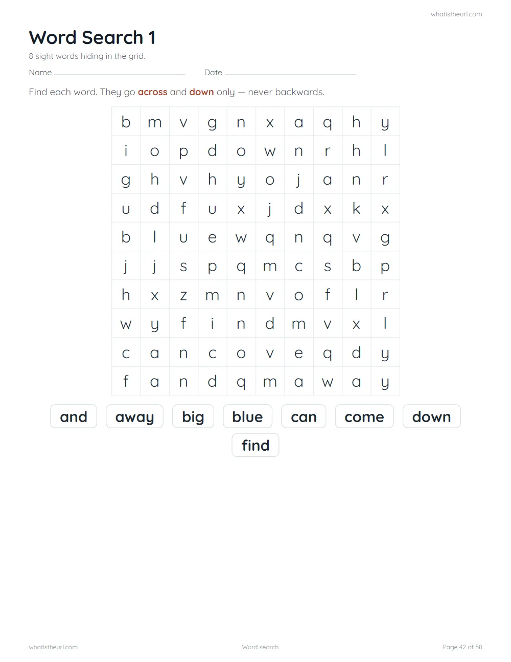 Sight word worksheet - word search