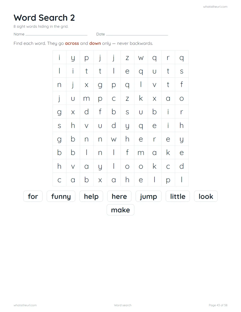 Sight word worksheet - word search