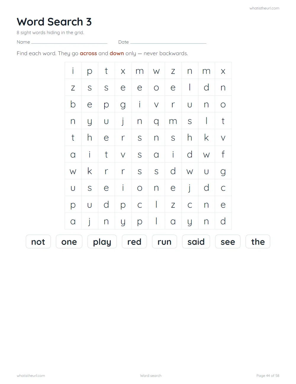 Sight word worksheet - word search