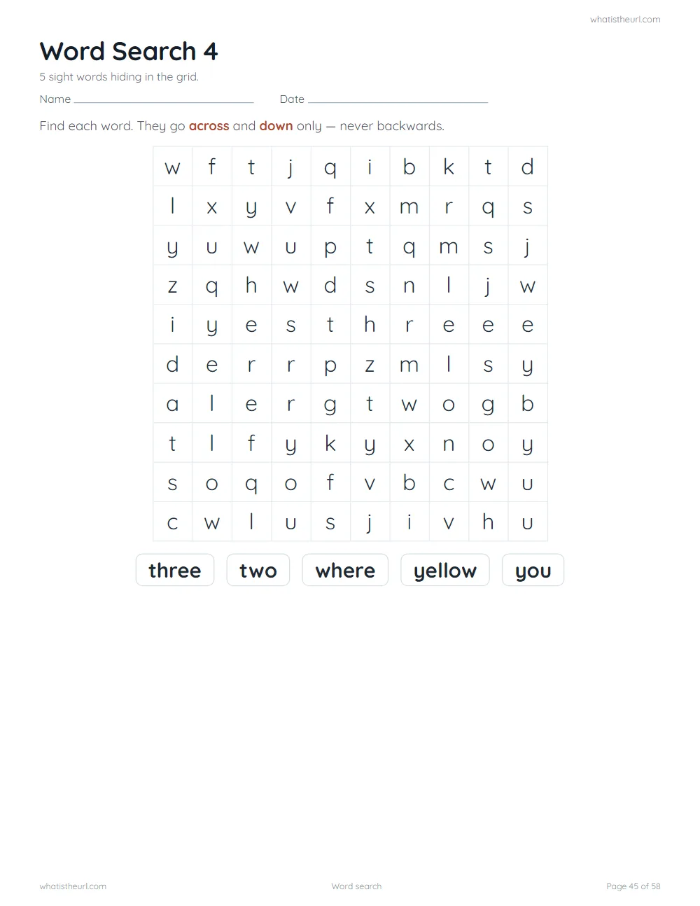 Sight word worksheet - word search