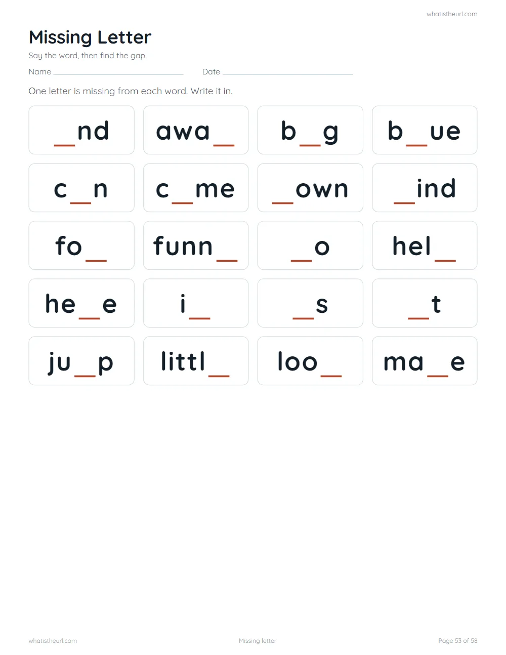 Sight word worksheet - missing letter
