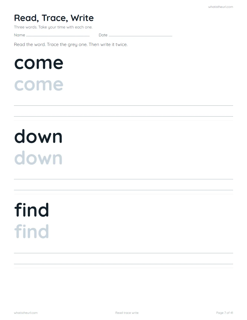 Sight word worksheet - read trace write