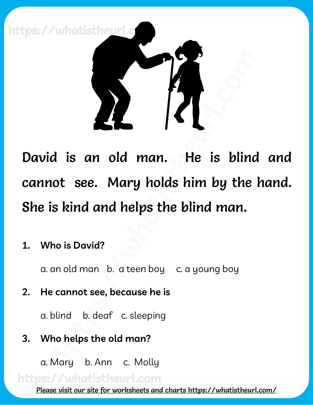 reading comprehension for kids - david and mary - passage with multiple choice questions