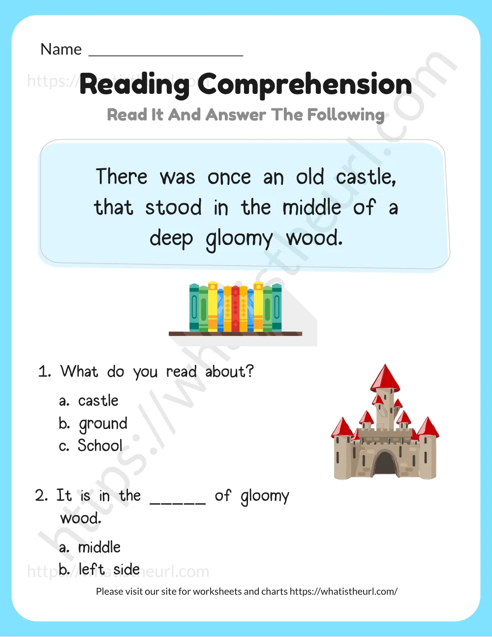 reading comprehension for kids - an old castle - passage with multiple choice questions