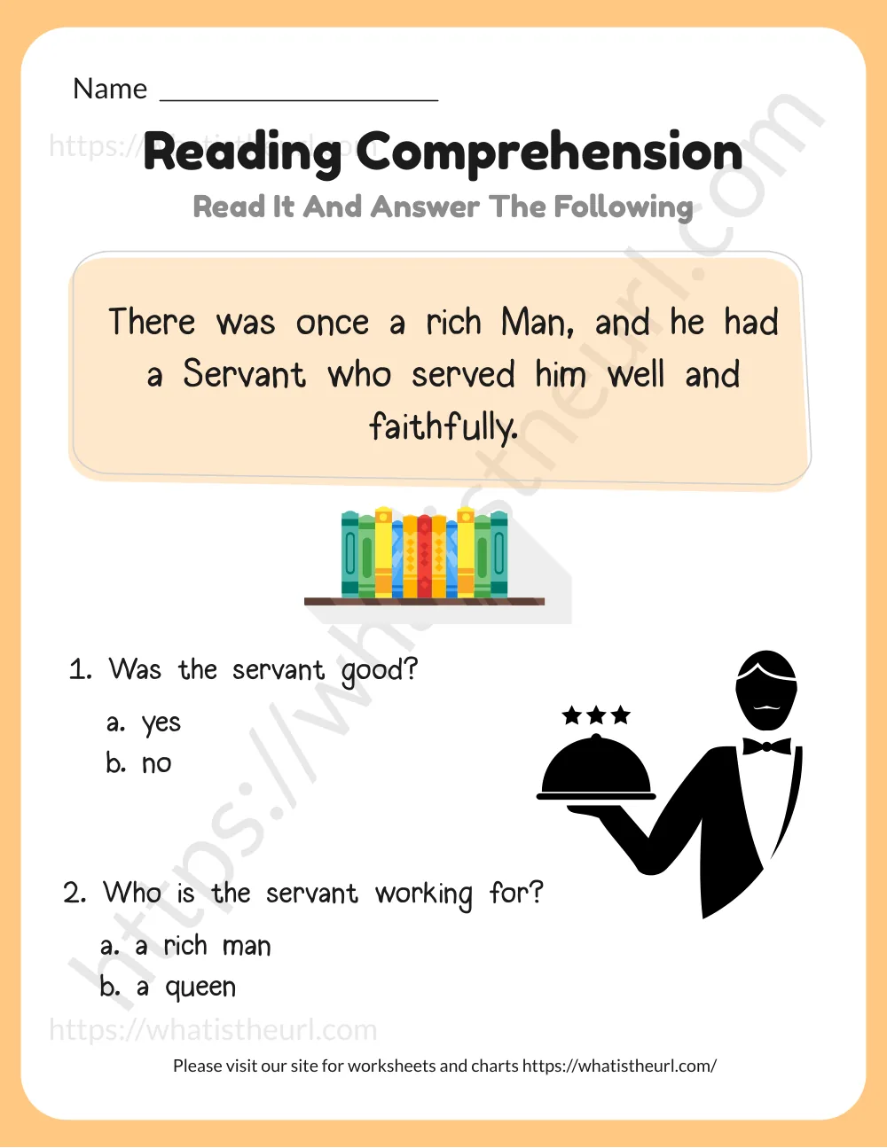 reading comprehension for kids - the good servant - passage with multiple choice questions