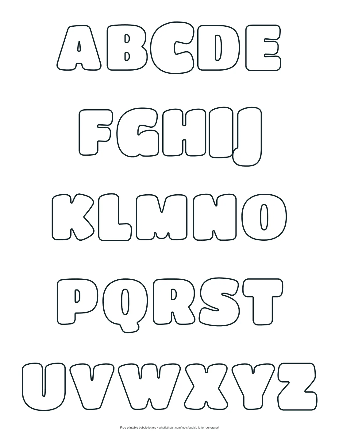 Bubble letter alphabet chart - printable page 1