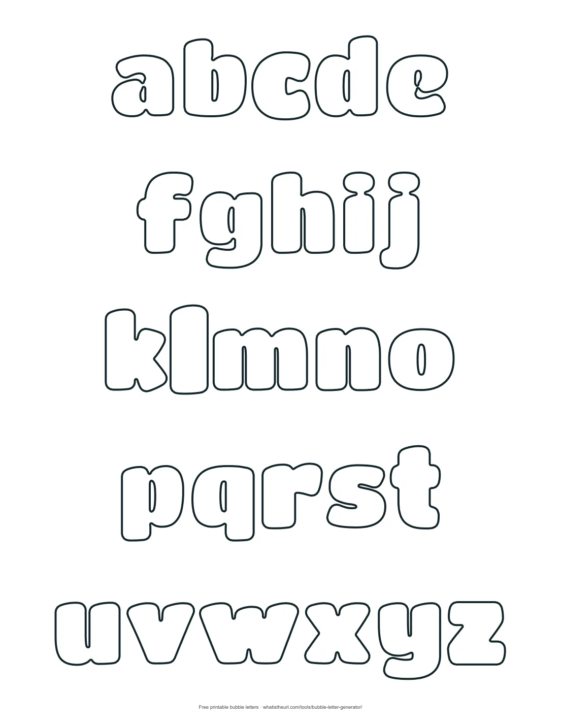 Lowercase bubble letter alphabet chart - printable page 1