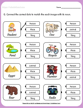 Connect The Correct Dots To Match The Each Image With Its Noun