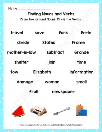 1st Grade Finding Nouns and Verbs Worksheets (Exercise 1)