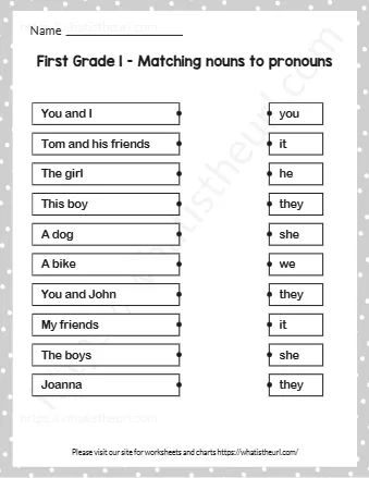 First Grade 1 Matching Nouns To Pronouns