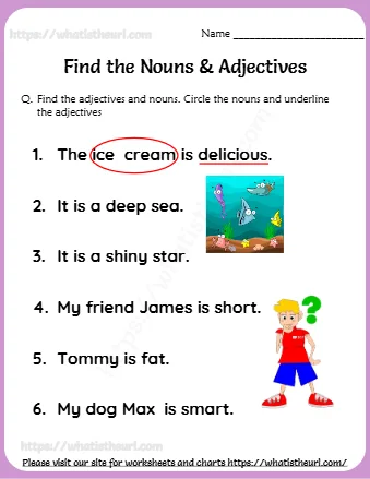 Noun and Adjectives Worksheet for grade 1 – exercise 7