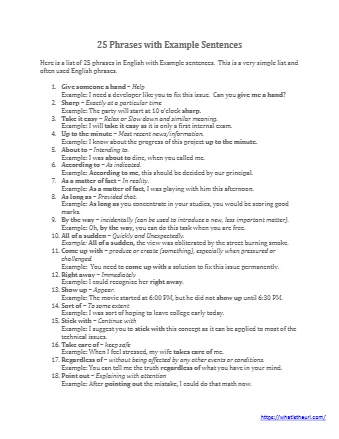 Phrases With Example Sentences