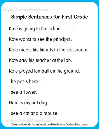 Simple Sentences For First Grade
