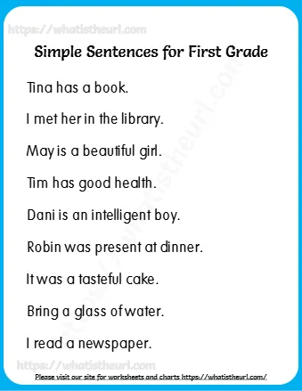 Simple Sentences For First Grade