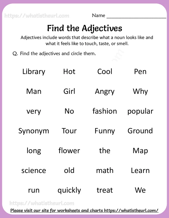 Grade 1 Adjectives Worksheets worksheet preview