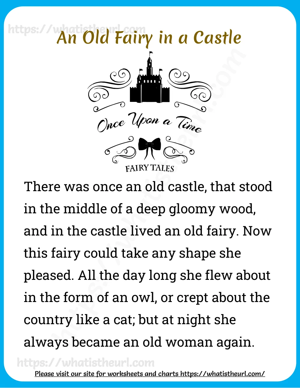 Grade 2 reading passage - An Old Fairy in a Castle - short story opening to read and continue