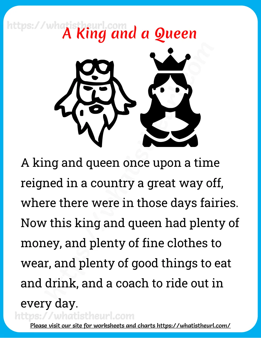 Grade 2 reading passage - A King and a Queen - short story opening to read and continue