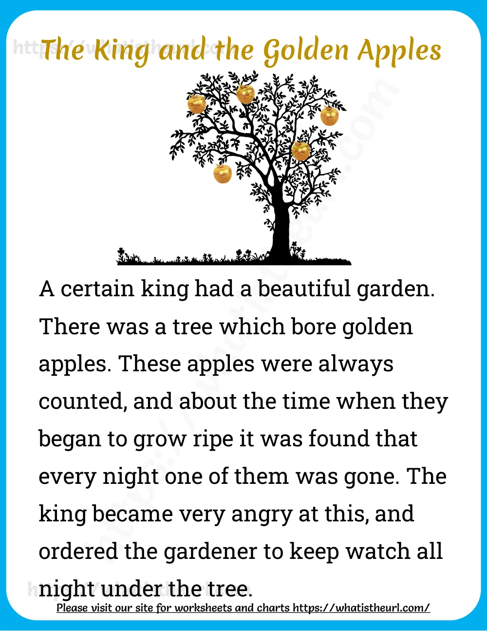 Grade 2 reading passage - The King and the Golden Apples - short story opening to read and continue