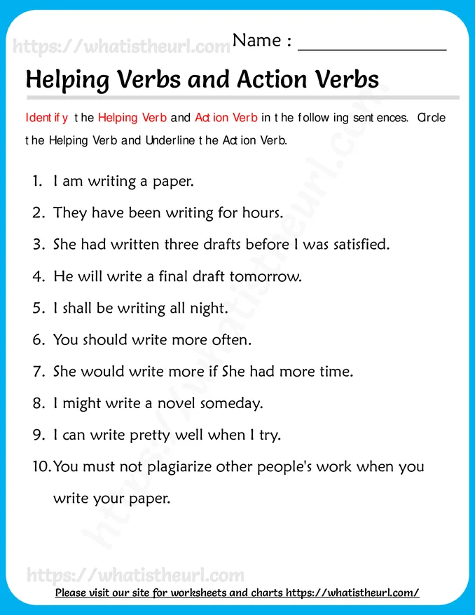 3rd Grade Helping and Action Verbs Worksheets