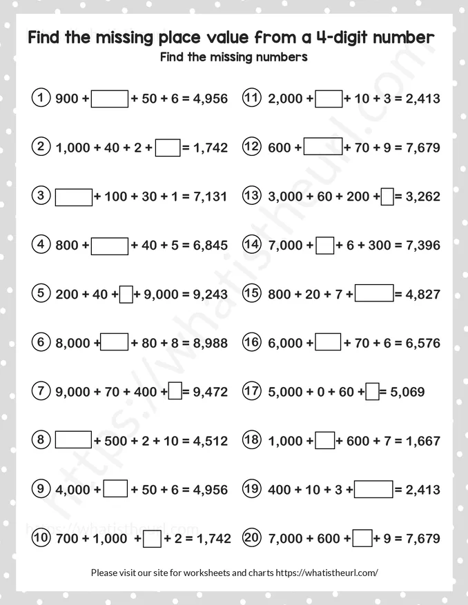 Grade 4 Expanded Form and Missing Place Value Worksheets
