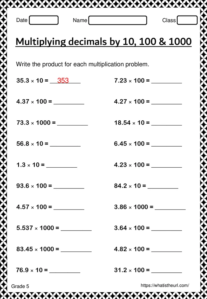 Decimal Multiplication Worksheet For grade 5 worksheet preview Decimal Multiplication Worksheet For grade 5 worksheet preview