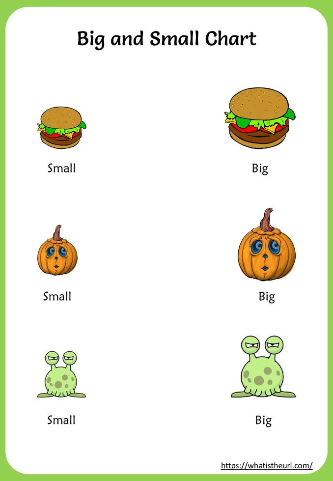 Printable “Finding Big and??Small Objects” charts and worksheets worksheet preview