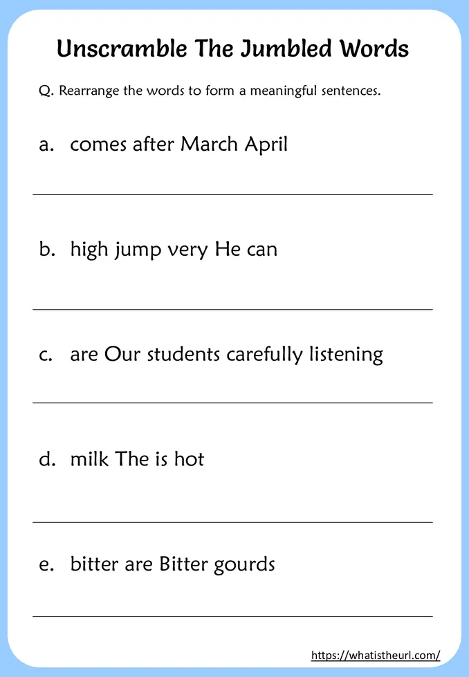Unscramble The Jumbled Words Worksheets (Rearranging the jumbled words)