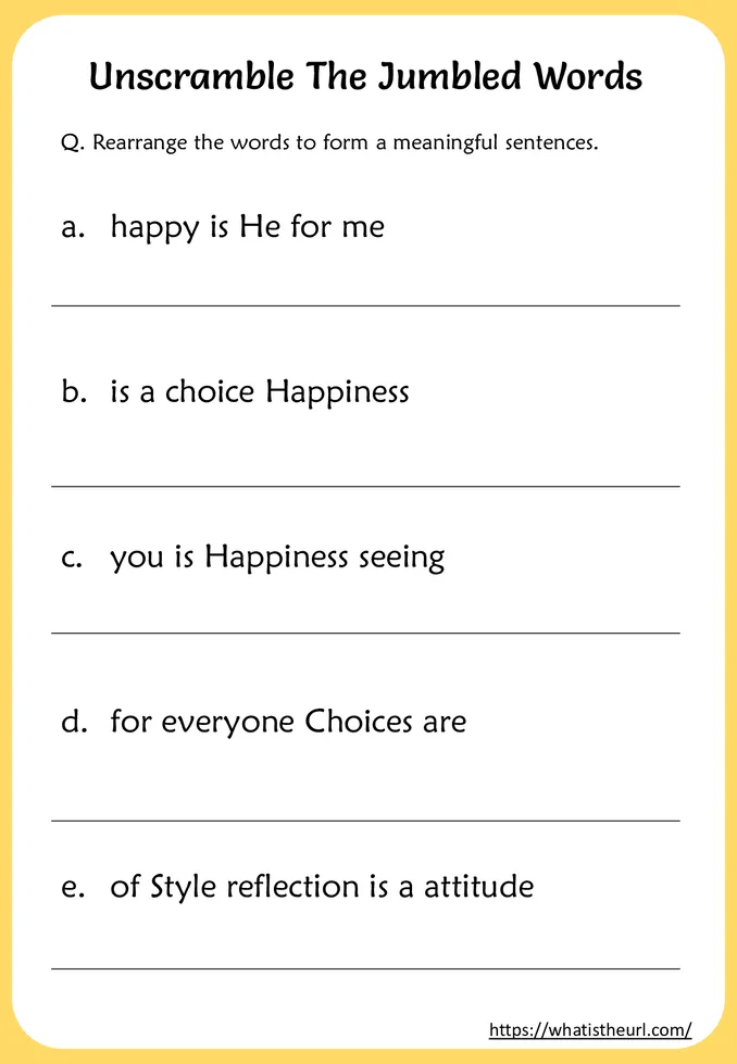 Unscramble The Jumbled Words Worksheets (Rearrange the jumbled words)