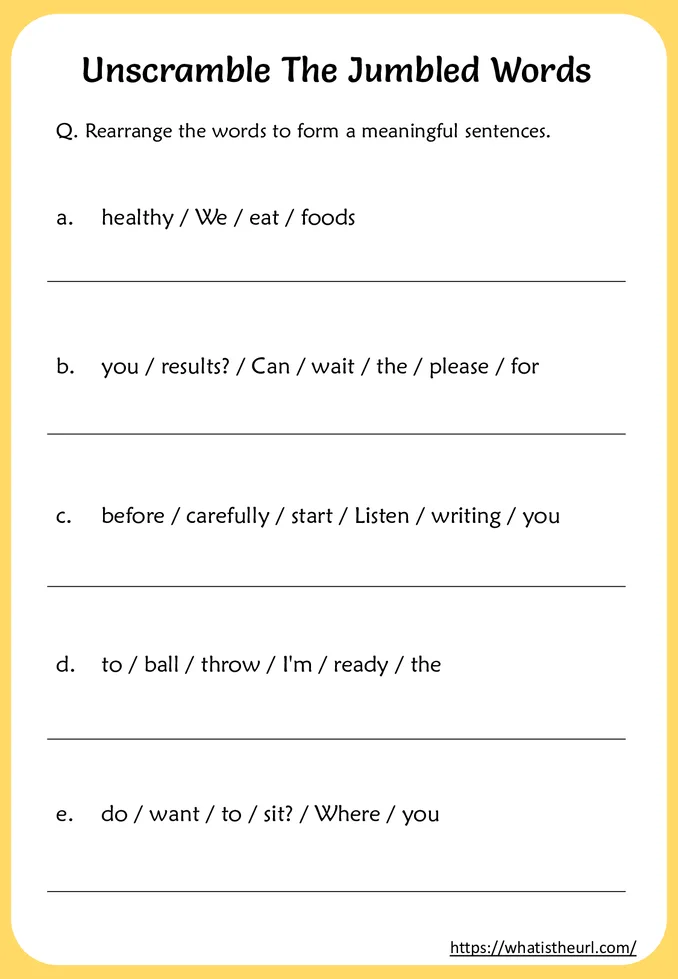 Unscramble The Jumbled Words Worksheets (Rearrange the jumbled words)