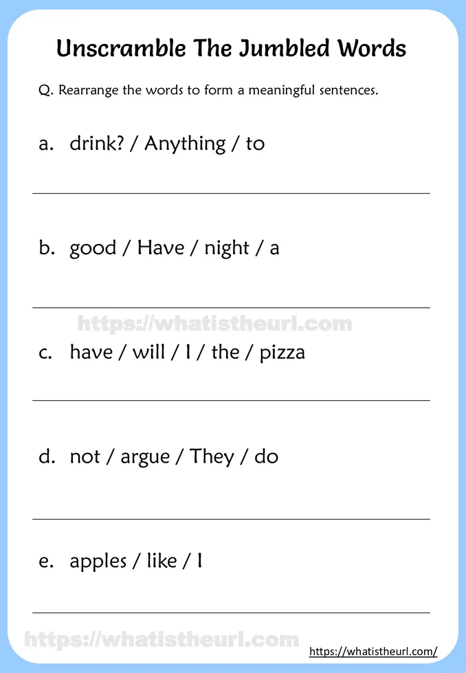 Unscramble The Jumbled Words Worksheets (Rearrange the jumbled words)