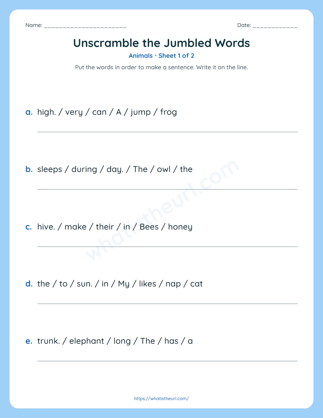 Unscramble the jumbled words worksheet for grade 2 - animals