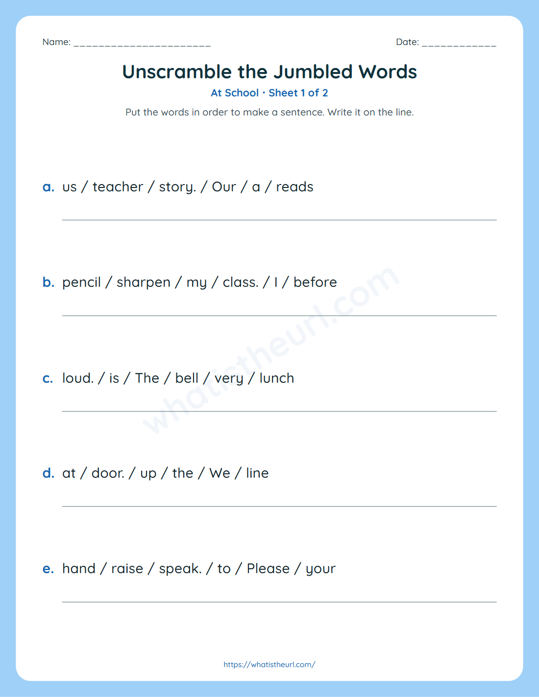 Unscramble the jumbled words worksheet for grade 2 - at school