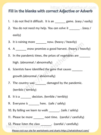 Fill in the blanks with correct Adjective or Adverb worksheet preview Fill in the blanks with correct Adjective or Adverb worksheet preview