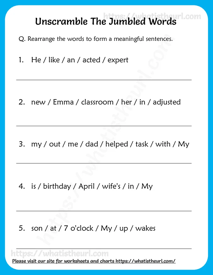 Unscramble The Jumbled Words Worksheets (Rearrange the jumbled words)