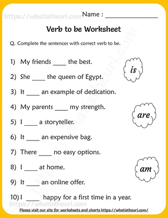 Verb to be Worksheets for Grade 2 worksheet preview