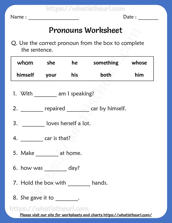 Pronouns Worksheets for Grade 4