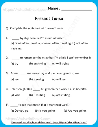 Present Tense Worksheets for Grade 5 worksheet preview Present Tense Worksheets for Grade 5 worksheet preview