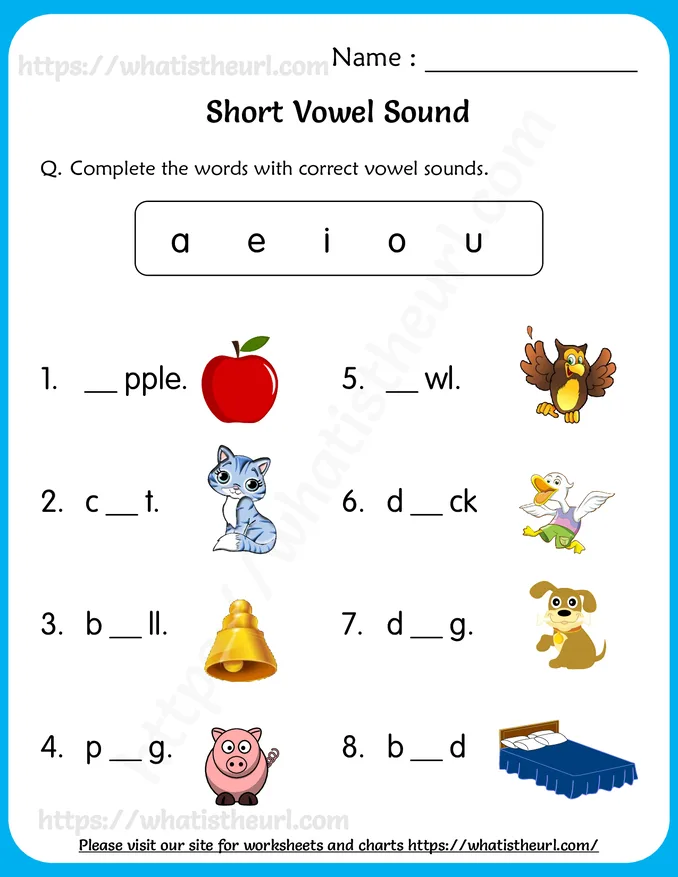 Short Vowel Sounds Worksheets for Grade 1
