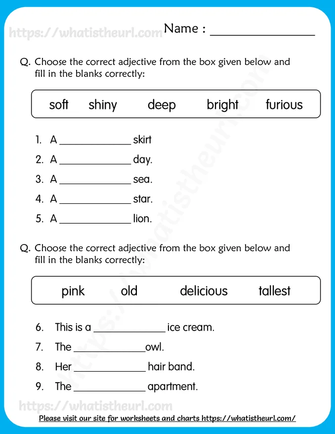 Nouns & Adjectives Worksheets for Grade 5