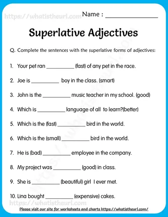 Superlative Adjectives Worksheets for Grade 5 worksheet preview Superlative Adjectives Worksheets for Grade 5 worksheet preview