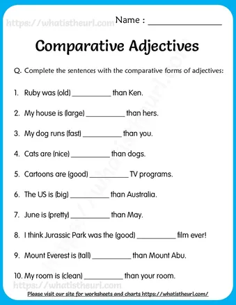 Comparative Adjectives Worksheets for Grade 5 worksheet preview