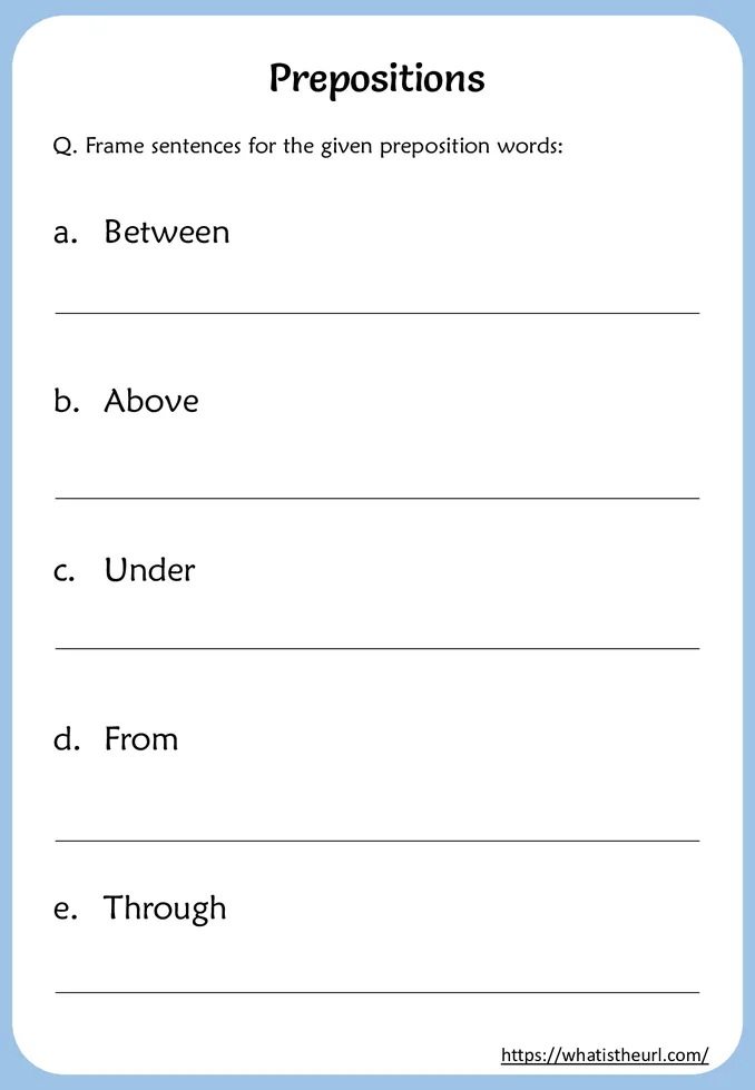 Making Sentences with Prepositions - Worksheets For Grade 6