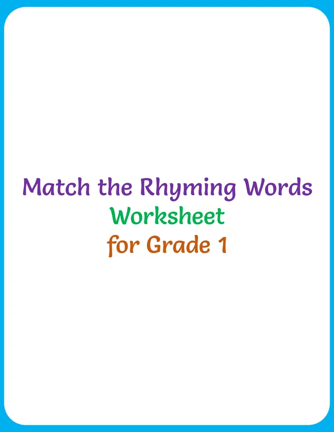 Match the Rhyming Words Worksheet for Grade 1
