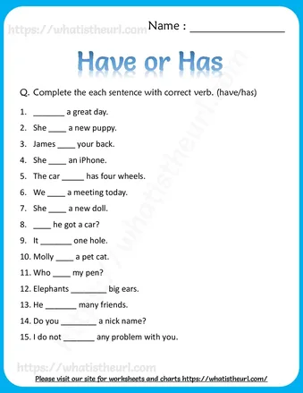 Have or Has Worksheet for Grade 2 worksheet preview Have or Has Worksheet for Grade 2 worksheet preview