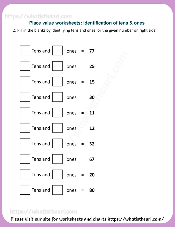Place Value Worksheets for Grade 1 - Identify Tens and Ones