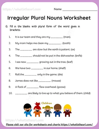 Irregular Plural Nouns Worksheet for Grade 2 with Answer Key worksheet preview Irregular Plural Nouns Worksheet for Grade 2 with Answer Key worksheet preview