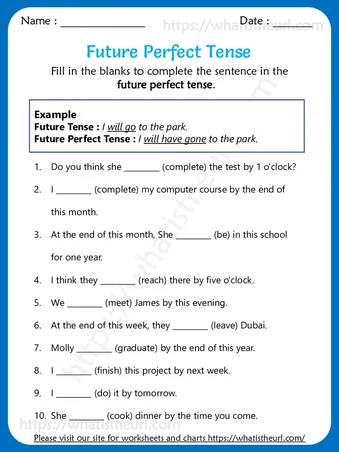 Future Perfect Tense Worksheet – Grade 5 – Exercise 1 worksheet preview Future Perfect Tense Worksheet – Grade 5 – Exercise 1 worksheet preview